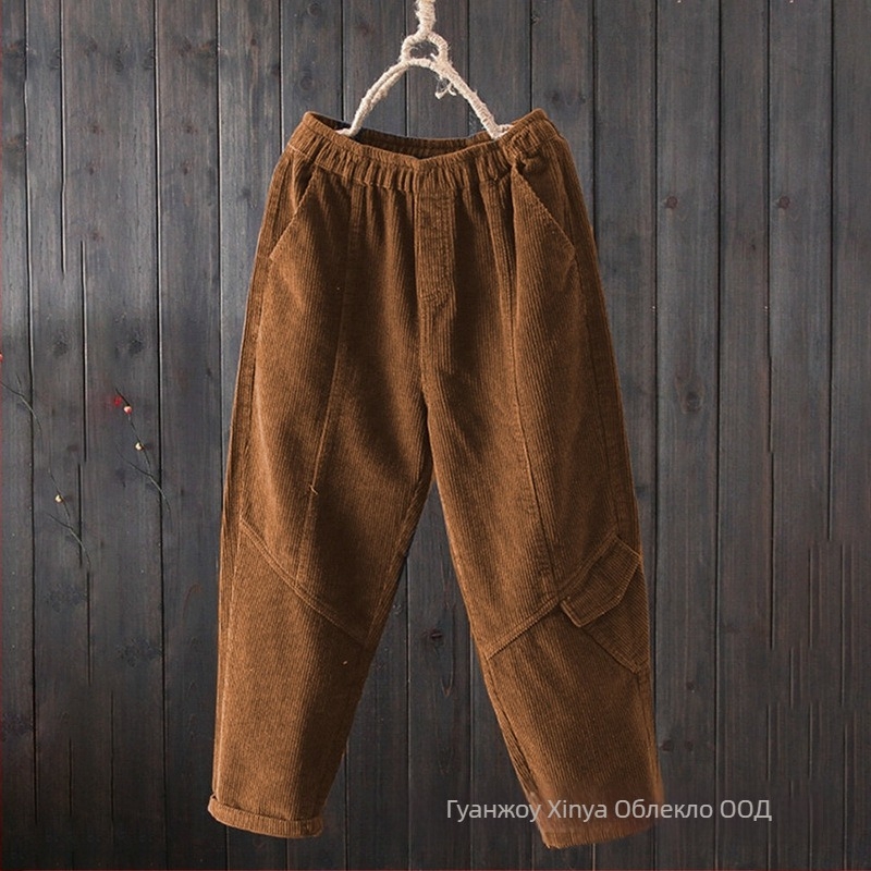 Corduroy панталони за жени, свободен крой, харем стил, средно висока талия, ежедневни панталони
