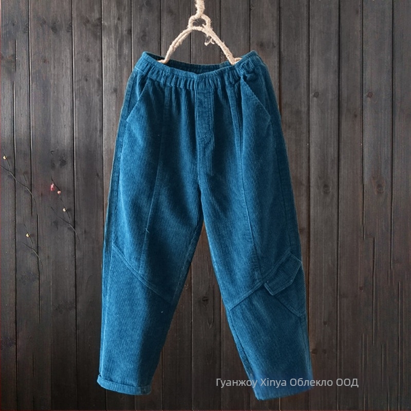 Corduroy панталони за жени, свободен крой, харем стил, средно висока талия, ежедневни панталони