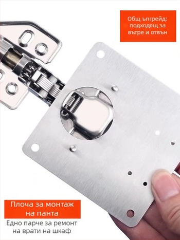 Монтажна плоча за панти от неръждаема стомана за шкафове и гардероби с отвори за винтове