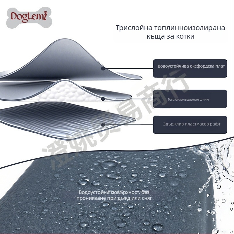 Полузакрита къщичка за котки и кучета, зимна изолация, сваляща се транспортна кутия, полиестер + PP