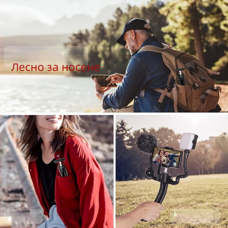 Truifoto настолна подставка, съвместима с безогледални камери, екшън камери и смартфони; ABS конструкция; гъвкава и регулируема за стрийминг и снимане.