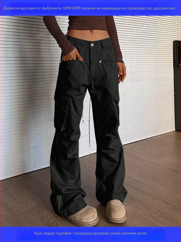 Дамски работни панталони с прав крак и средна талия, свободен силует, полиестер 95%+, за всички сезони