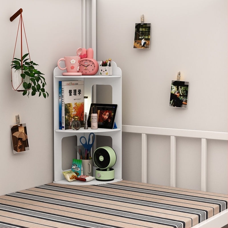 Ъглов рафт за легло с 6 слоя и шкаф за нощно шкафче – ъглова библиотека за двуетажно легло, скандинавски стил, изкуствена дъска