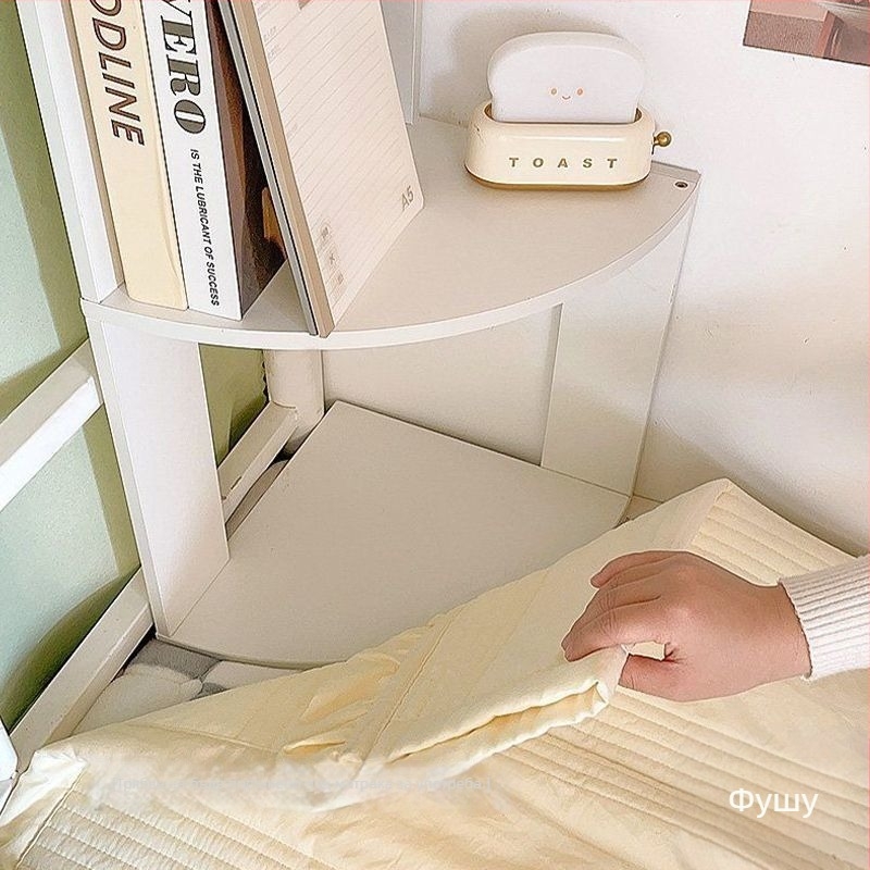 Ъглов рафт за легло с 6 слоя и шкаф за нощно шкафче – ъглова библиотека за двуетажно легло, скандинавски стил, изкуствена дъска