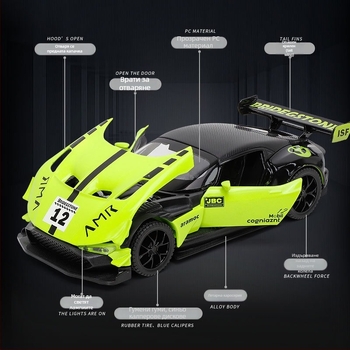 Сплавен 1:32 гоночен модел автомобил с мигащи светлини и звук, захранван с батерия