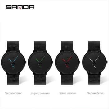 Мъжки кварцов часовник 1059, японски импорт, 30M водоустойчивост, стоманена мрежеста каишка, циферблат 40.5 мм