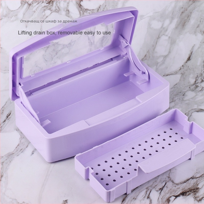 Кутия за дезинфекция на маникюрни инструменти с алкохолна дезинфекция, ножици за кожички и стоманен инструмент за кожички, голям капацитет