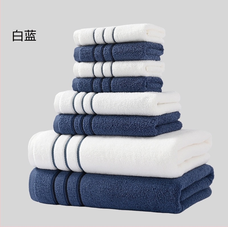 Осемчастен комплект хавлиени кърпи за баня и лице от 100% памук, дебели и меки, общо тегло 1560 g, подходящ за печат на лого и персонализиране за частна марка