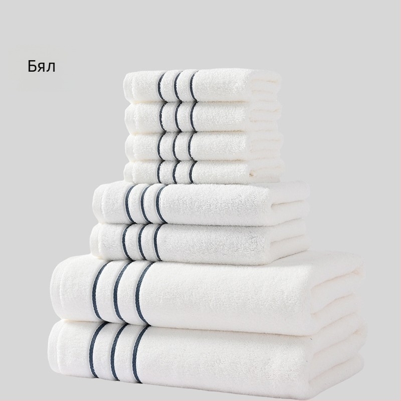 Осемчастен комплект хавлиени кърпи за баня и лице от 100% памук, дебели и меки, общо тегло 1560 g, подходящ за печат на лого и персонализиране за частна марка