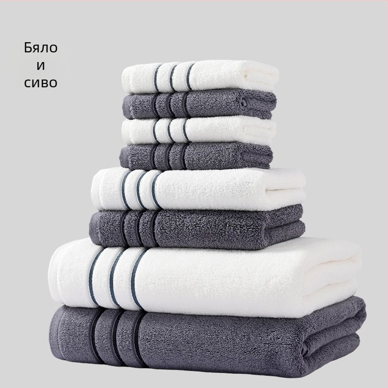 Осемчастен комплект хавлиени кърпи за баня и лице от 100% памук, дебели и меки, общо тегло 1560 g, подходящ за печат на лого и персонализиране за частна марка