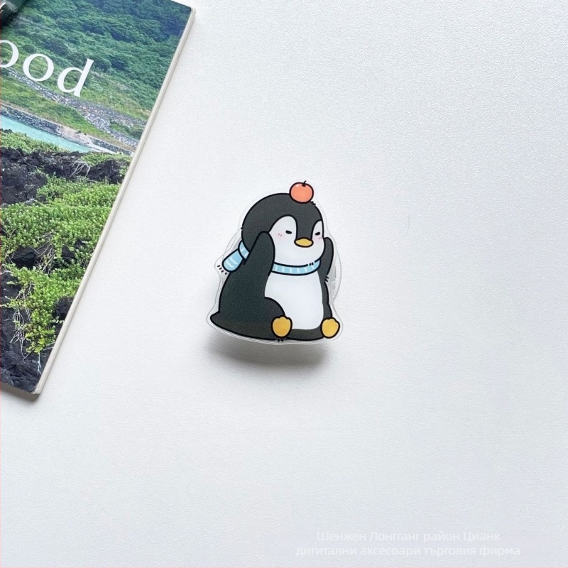 Акрилна прозрачна настолна стойка в карикатурен стил с дизайн на пингвин – персонализираема