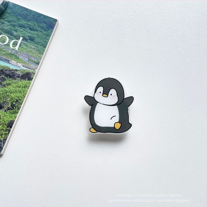 Акрилна прозрачна настолна стойка в карикатурен стил с дизайн на пингвин – персонализираема