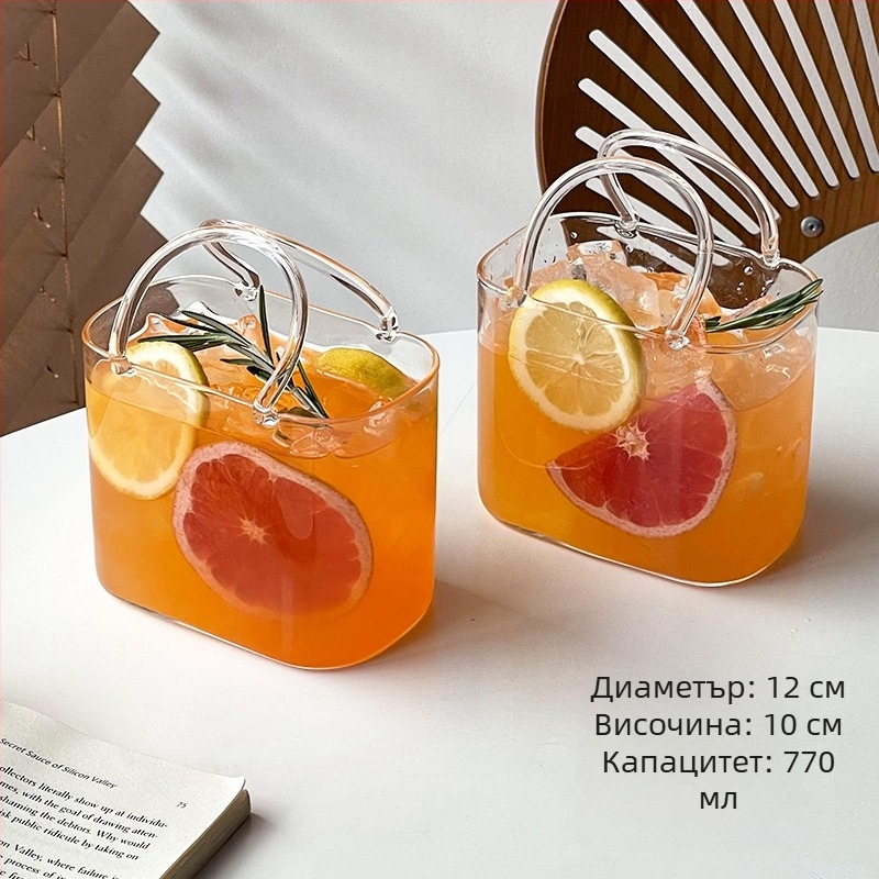 Стъклена чаша за напитки със сламка, ледников мотив, преносима, квадратна форма, боросиликатно стъкло