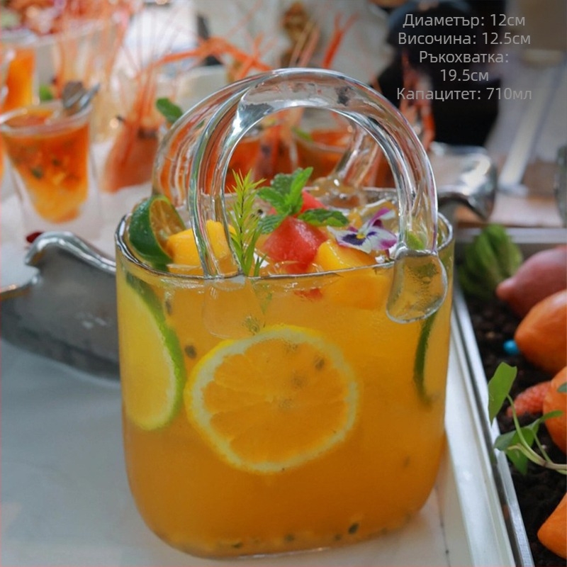 Стъклена чаша за напитки със сламка, ледников мотив, преносима, квадратна форма, боросиликатно стъкло