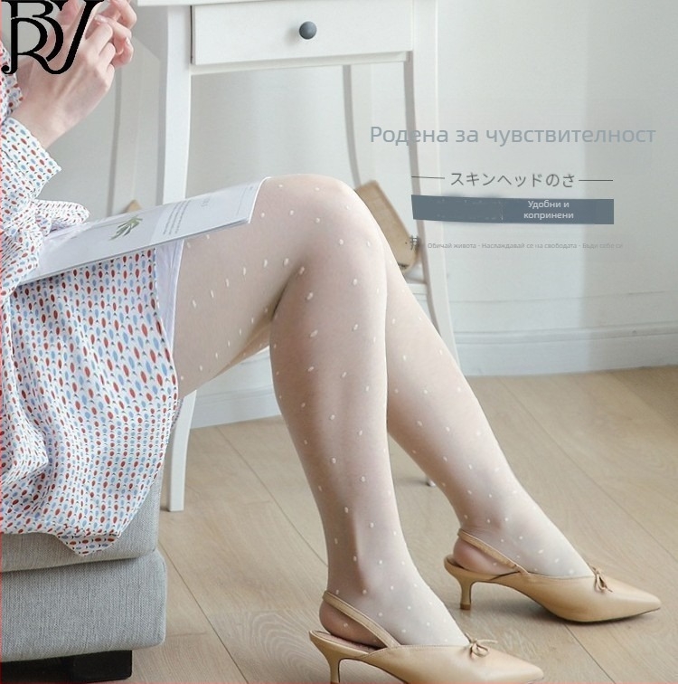 Стокинги със сърцевидна точкова шарка, тънки 15D нейлон, еднопарче дизайн, секси стил, оформяне на крака, защита от слънце, абсорбция на пот, за млади жени 18–40 г