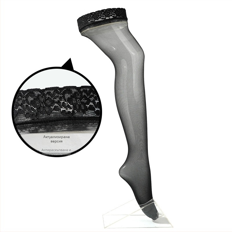 Finnas чорапи над коляното за жени — нескользящи, дантелени, едноцветни, 15D найлон