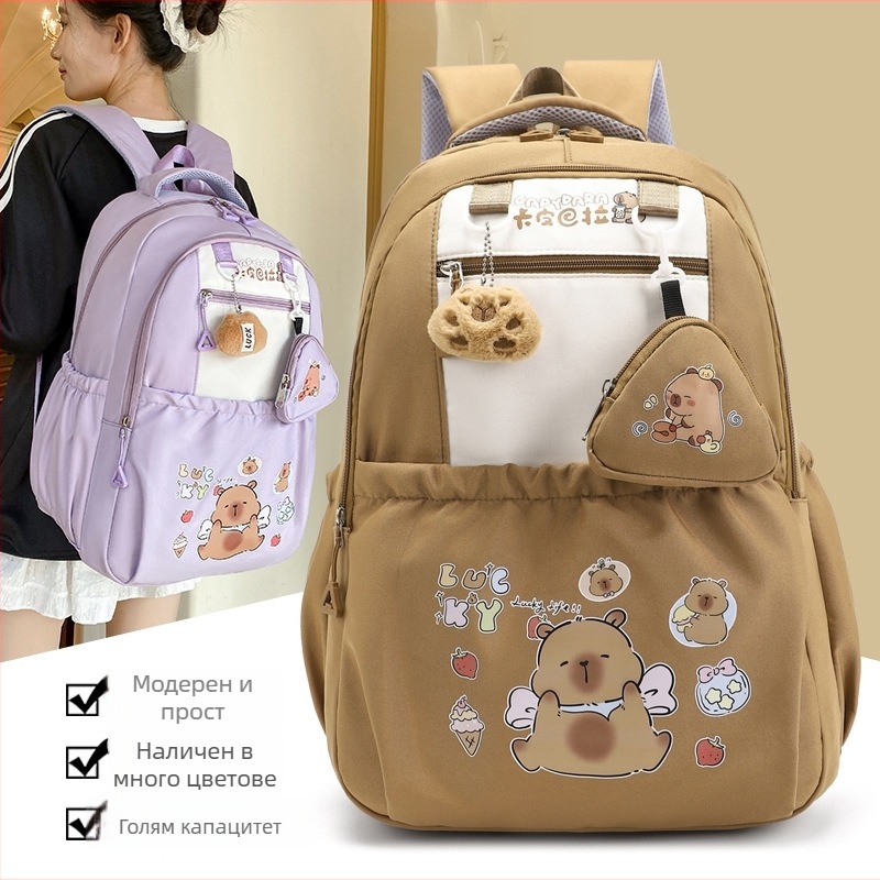 Унисекс детска раница за училище - 20-35 л, подходяща за 10-инчов лаптоп, презрамки с въздушна възглавница, аниме карикатура, пролет 2025