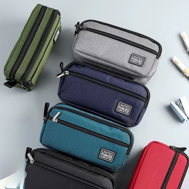 Моливник с три ципа, голям капацитет, Oxford платно, унисекс, лежерен стил