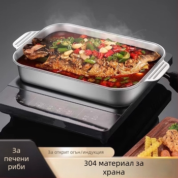 Неръждаема стомана пан за риба за индукционни котлони — квадратна, с електроплатирано покритие, мултифункционална скара с лесно почистване и защита от ръжда