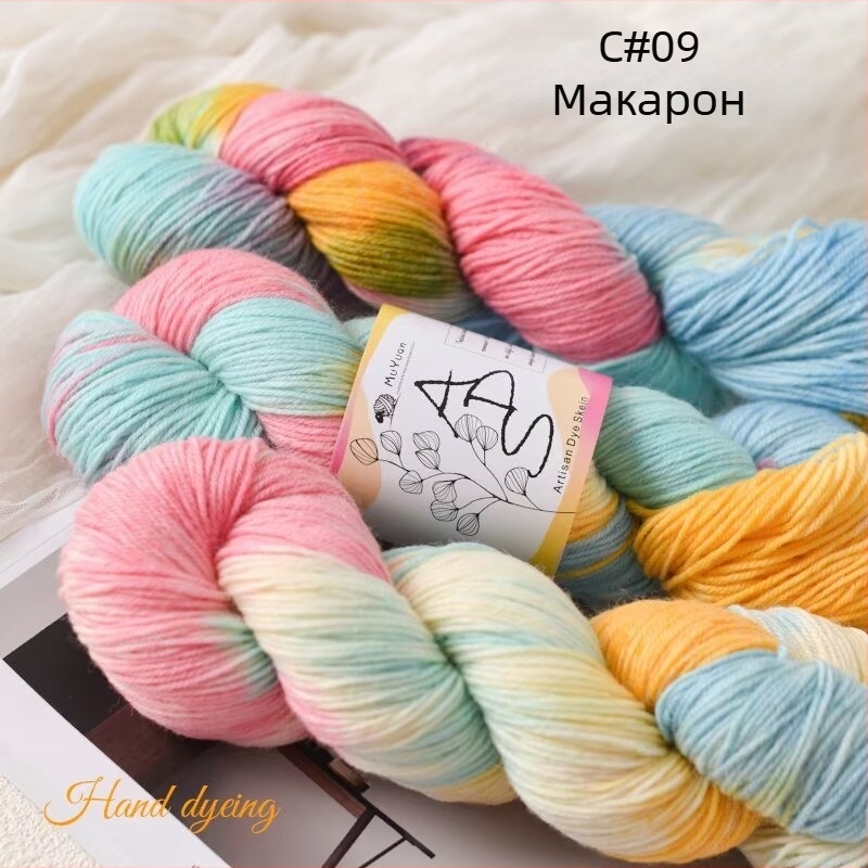 Прежда за плетене с кука, мотак, ring-spun, ръчно боядисана вълнена прежда за ръчно плетене