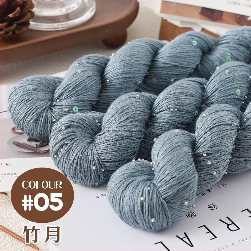 Tencel сатенена прежда с мъниста и пайети, усукана за плетене и DIY тъкани