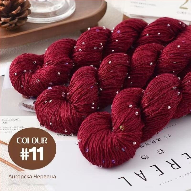 Tencel сатенена прежда с мъниста и пайети, усукана за плетене и DIY тъкани