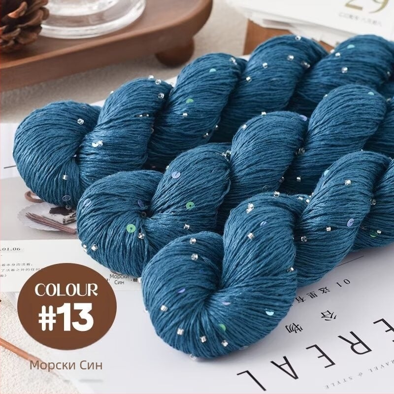 Tencel сатенена прежда с мъниста и пайети, усукана за плетене и DIY тъкани