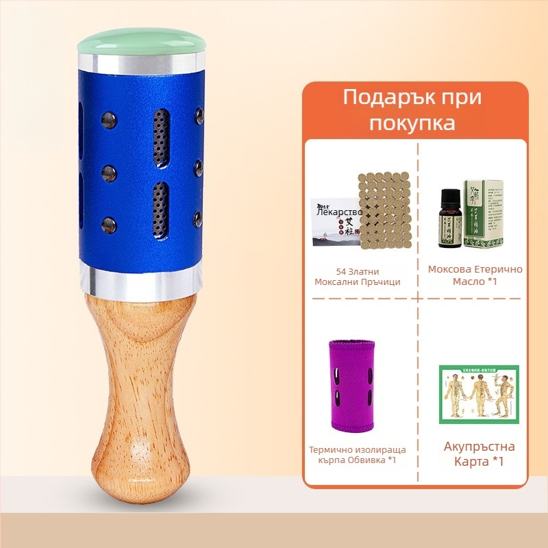 Масажна пръчка/масажен чук – преносим инструмент от нефрит+метал+дърво, марка Yu xi tang, 300 g, за фитнес и красота