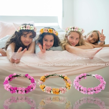 Ръчно изработена диадема с PE цветя – корейски стил, свеж и сладък, за жени