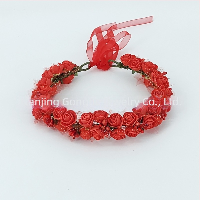 Ръчно изработена диадема с PE цветя – корейски стил, свеж и сладък, за жени