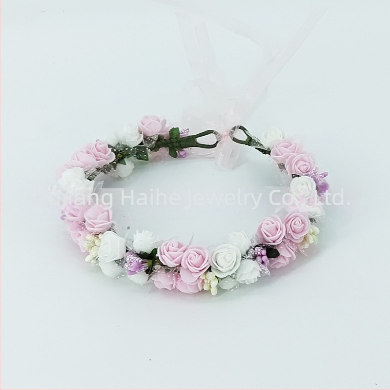 Ръчно изработена диадема с PE цветя – корейски стил, свеж и сладък, за жени