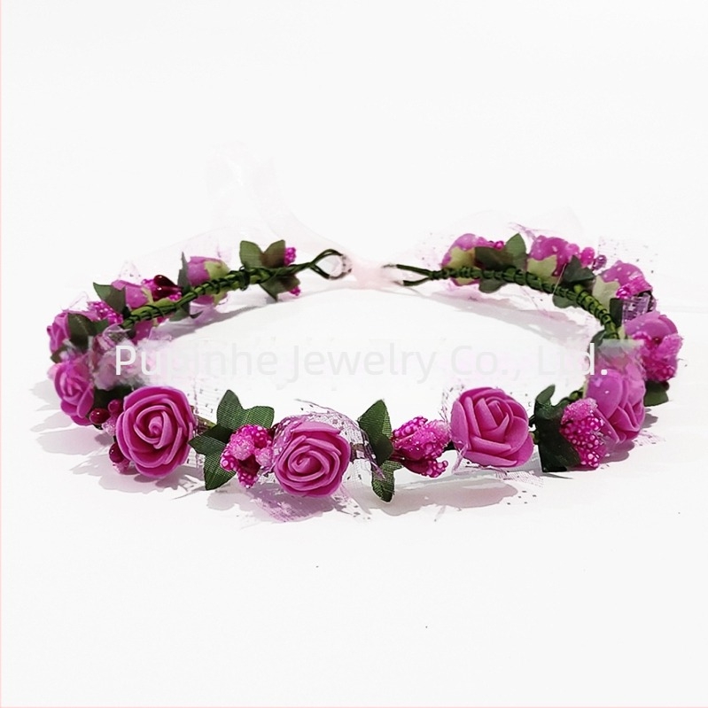 Ръчно изработена диадема с PE цветя – корейски стил, свеж и сладък, за жени