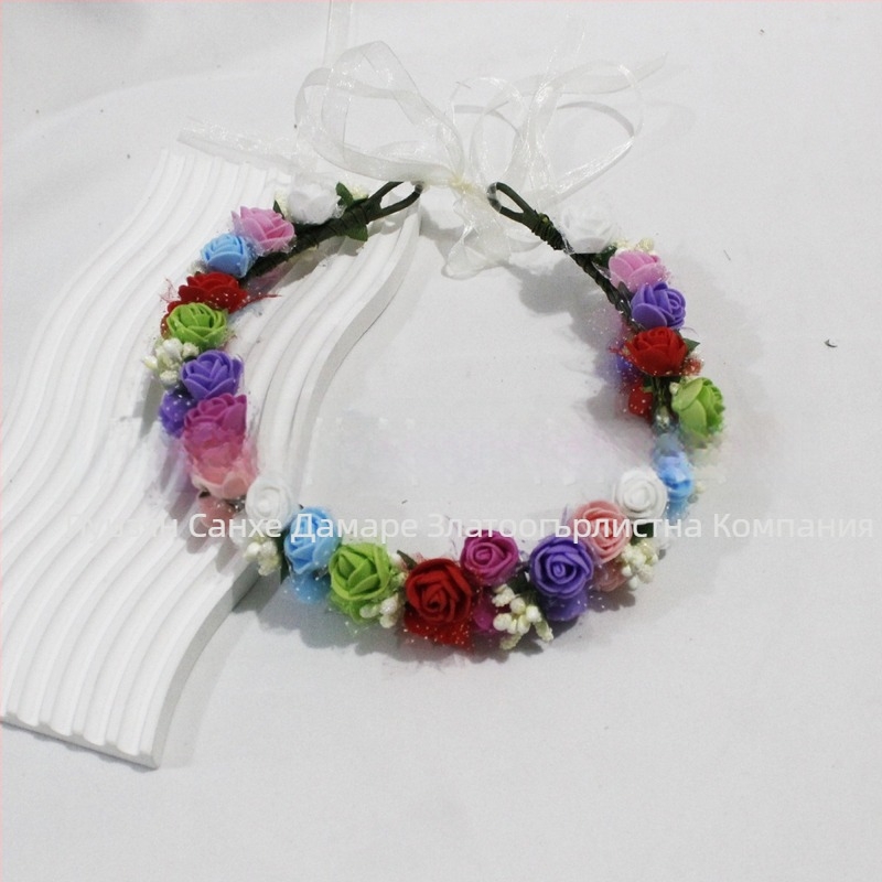 Ръчно изработена диадема с PE цветя – корейски стил, свеж и сладък, за жени