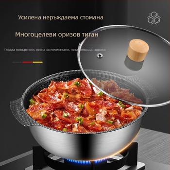 Супник от неръждаема стомана 400 серия, капацитет 1.1–2 л, незалепващо покритие, стъклен капак, подходящ за всички печки