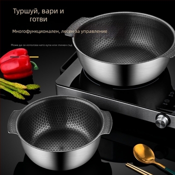 Супник от неръждаема стомана 400 серия, капацитет 1.1–2 л, незалепващо покритие, стъклен капак, подходящ за всички печки
