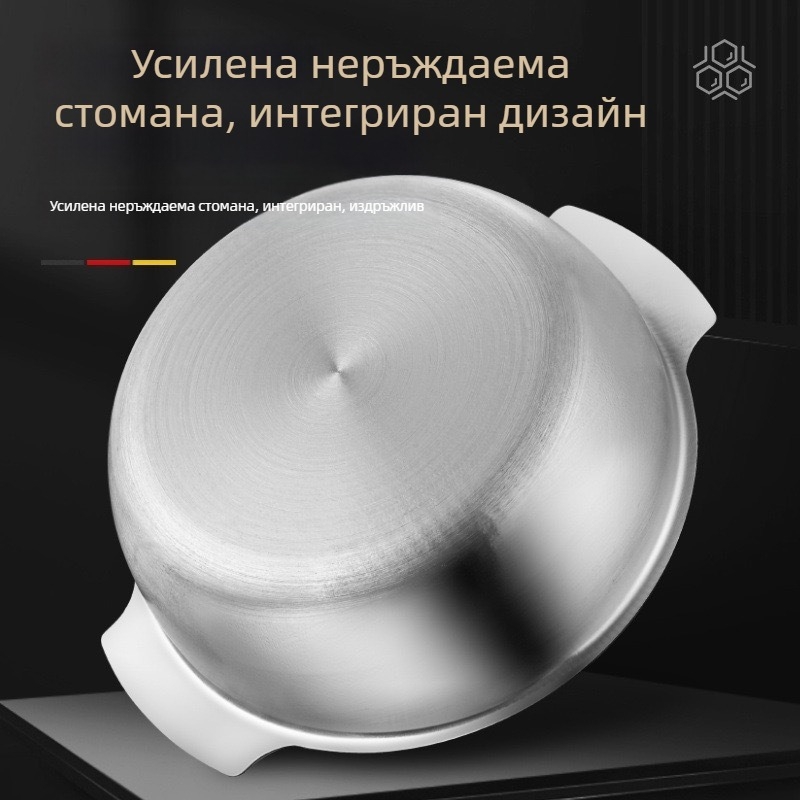 Супник от неръждаема стомана 400 серия, капацитет 1.1–2 л, незалепващо покритие, стъклен капак, подходящ за всички печки