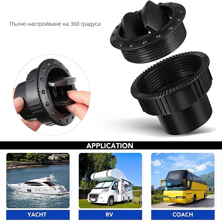 Parphamens изход за климатизация за каравана, автобус и яхта — покривен кръгъл въздушен отвор и изход на въздуха в таблото с копче