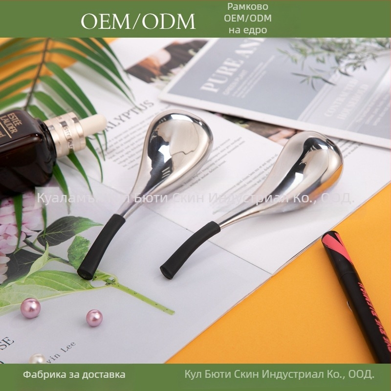 Инструмент за масаж на очи от неръждаема стомана с кристална топка — охлаждаща грижа за кожата, включва ледено чукче и ледена лъжичка