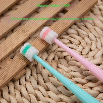 Aishukou Детска зъбна четка с 360° силиконова глава, ръчна, с меки влакна, кутия 400 бр.
