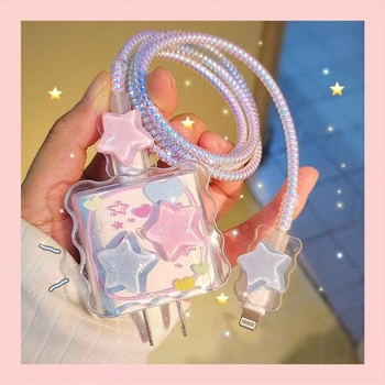 Защитен калъф за кабел за данни Apple 20W зарядно, отворен тип навиване, карикатурен стил/опростен дизайн, TPU и смола