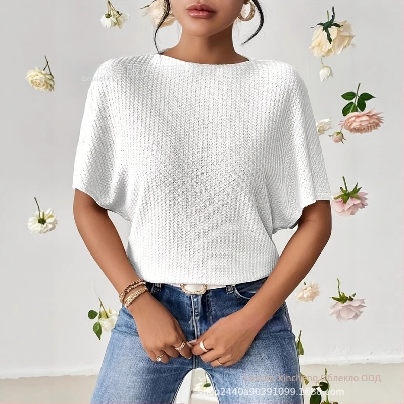 Женска футболка с 3D ефект, полиестерна тъкан, долман ръкави, кръгло деколте, редовна кройка