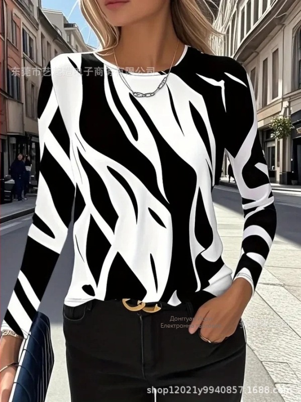 Полиестерна тениска с 3D дигитален печат, кръгло деколте, средно дълга, H‑тип кройка