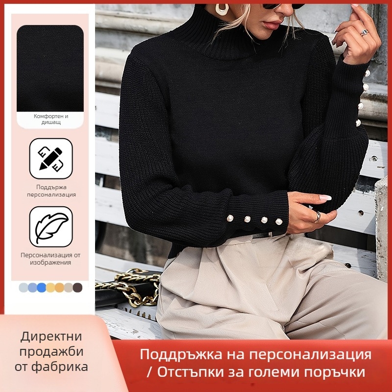 Суитър — Пуловер стил, Кръгло деколте, Дълги ръкави, Редовен силует, Плетена материя Core-spun Yarn