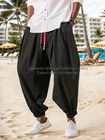 Мъжки Lantern панталони, свободна кройка, дълги, с връзка за талия, 100% полиестер