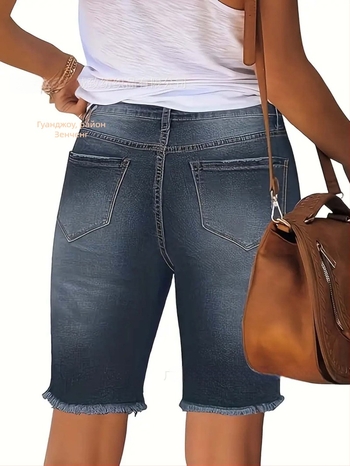 Дамски капри дънки от деним, средна талия, уличен хипстър стил, 50–70% памук, 30–50% полиестер.