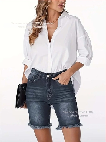 Дамски капри дънки от деним, средна талия, уличен хипстър стил, 50–70% памук, 30–50% полиестер.