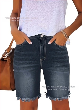 Дамски капри дънки от деним, средна талия, уличен хипстър стил, 50–70% памук, 30–50% полиестер.