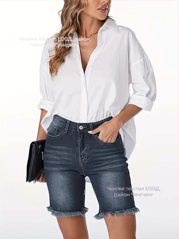 Дамски капри дънки от деним, средна талия, уличен хипстър стил, 50–70% памук, 30–50% полиестер.