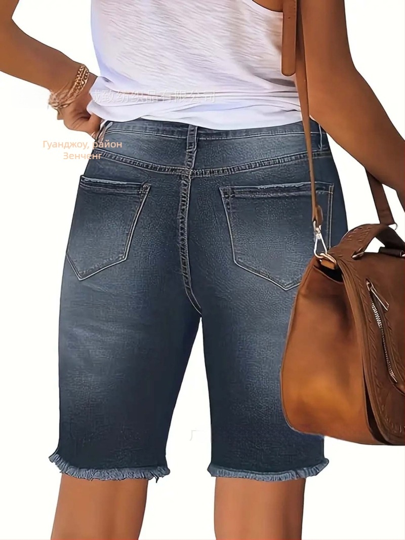 Дамски капри дънки от деним, средна талия, уличен хипстър стил, 50–70% памук, 30–50% полиестер.