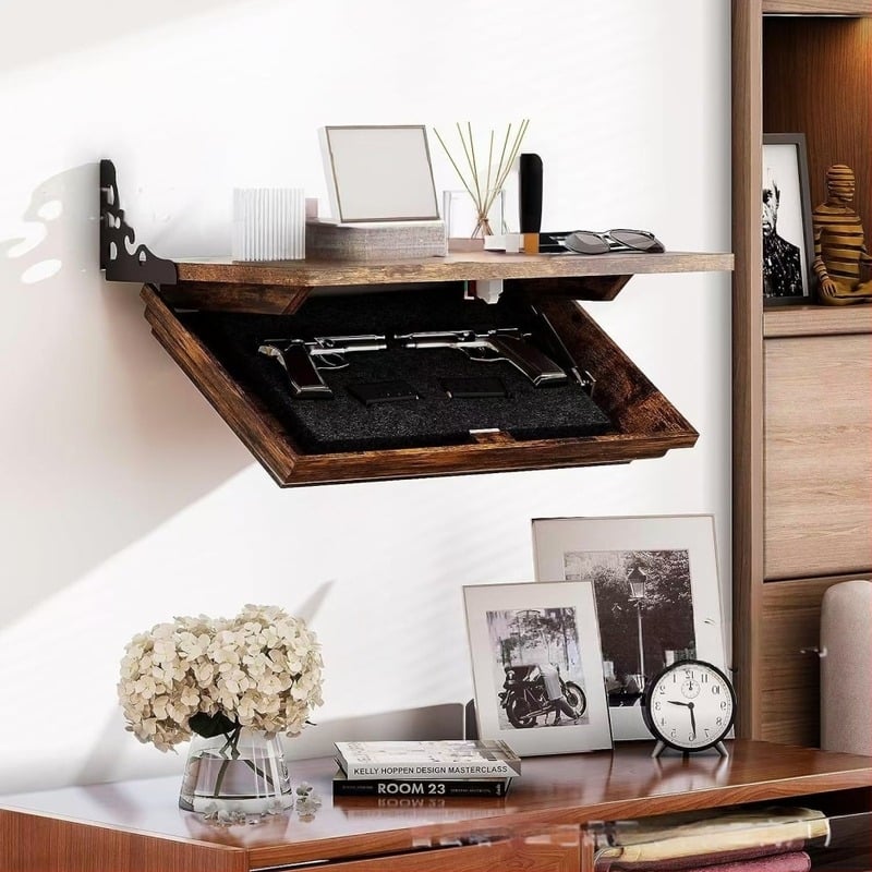 Стенен дървен държач за пистолети, прахоустойчив, еднослоен, закрепване с винтове